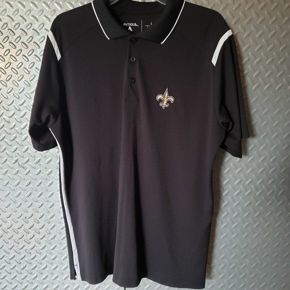 EUC Antigua Polo Shirt Size L NFL New Orleans Saints Black Short Sleeve - Picture 6 of 6
